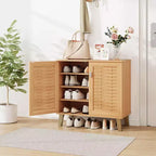 Meuble à chaussures 2 portes Costway avec portes tissées ventilées et 3 étagères amovibles pour entrée