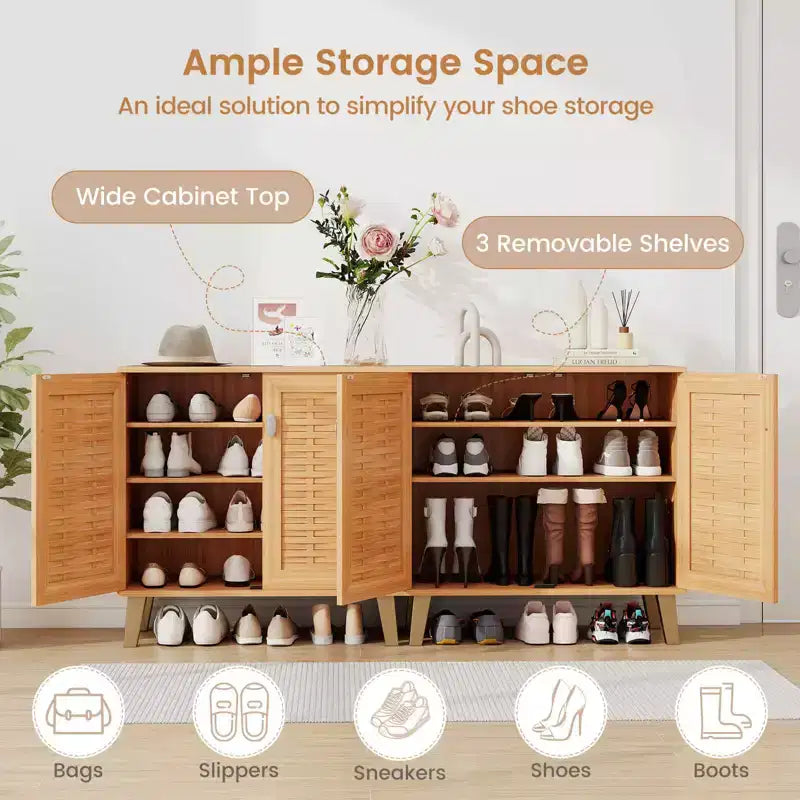 Meuble à chaussures 2 portes Costway avec portes tissées ventilées et 3 étagères amovibles pour entrée