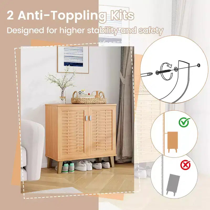 Meuble à chaussures 2 portes Costway avec portes tissées ventilées et 3 étagères amovibles pour entrée