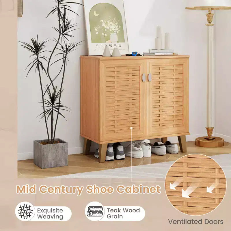 Meuble à chaussures 2 portes Costway avec portes tissées ventilées et 3 étagères amovibles pour entrée