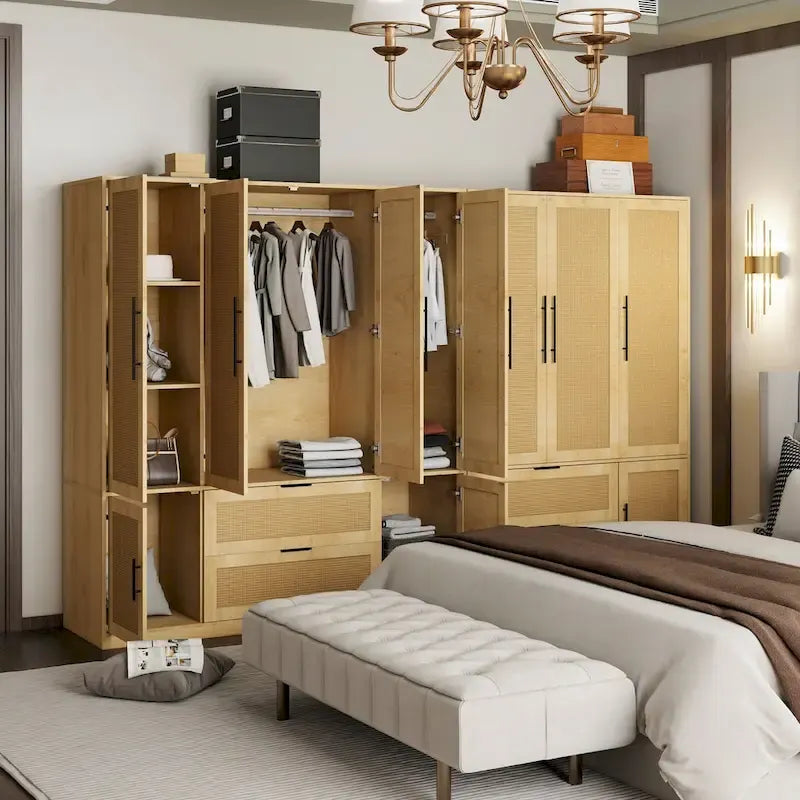Ensemble de rangement de placard d'armoire familial style rotin 110W