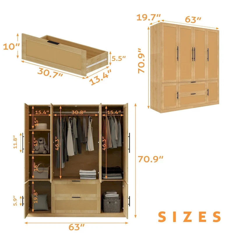 Ensemble de rangement de placard d'armoire familial style rotin 110W