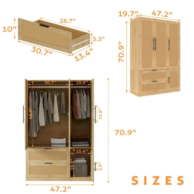 Ensemble de rangement de placard d'armoire familial style rotin 110W