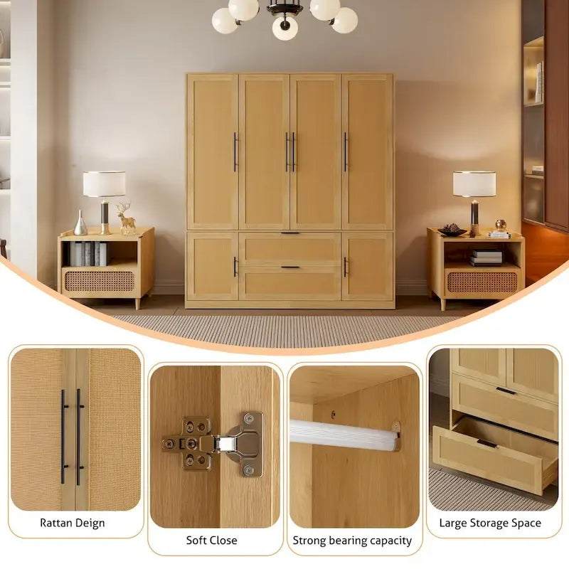 Ensemble de rangement de placard d'armoire familial style rotin 110W