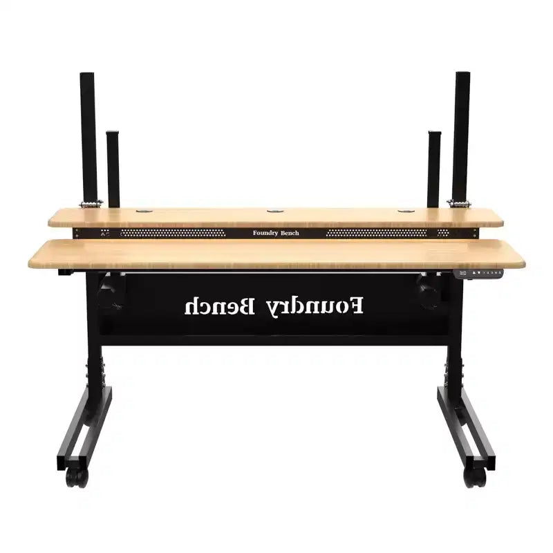 Versadesk 60 Foundry Bench Height Adjustable Standing Desk with Split Level Top & Wheels, Natural Bamboo Surface