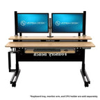 Bureau debout réglable en hauteur Versadesk 60 Foundry Bench avec plateau double niveau et roulettes, surface en bambou naturel