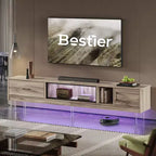 Meuble TV Bestier 80 avec rangements pour téléviseurs jusqu'à 85 pouces, meuble de divertissement LED laqué avec tiroir, console média TV avec étagères ouvertes