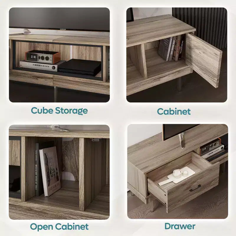 Meuble TV Bestier 80 avec rangements pour téléviseurs jusqu'à 85 pouces, meuble de divertissement LED laqué avec tiroir, console média TV avec étagères ouvertes