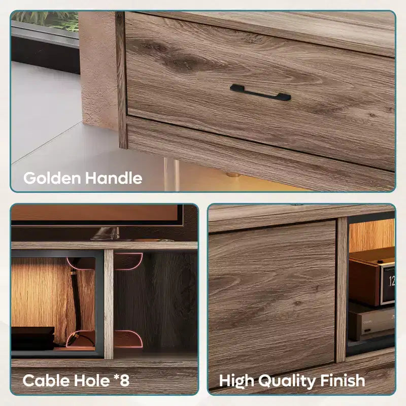 Meuble TV Bestier 80 avec rangements pour téléviseurs jusqu'à 85 pouces, meuble de divertissement LED laqué avec tiroir, console média TV avec étagères ouvertes