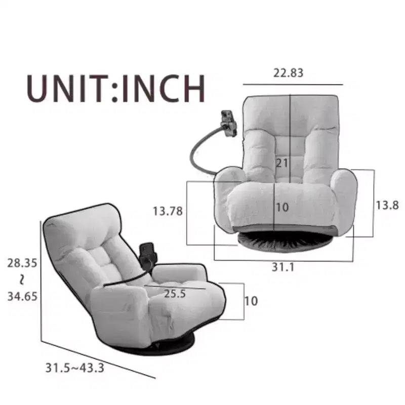 Chaise de jeu pivotante à 360°, chaise ergonomique réglable sur 5 niveaux avec sac de siège à ressort intégré, chaise de sol avec support de téléphone, fauteuil paresseux, bascule de jeu
