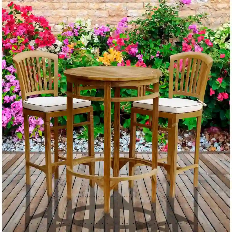 Chic Teak Grande table de bar ronde d'extérieur en teck Orléans, 38 pouces (table uniquement)