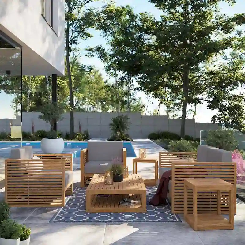 Ensemble de patio extérieur en teck 6 pièces Carlsbad