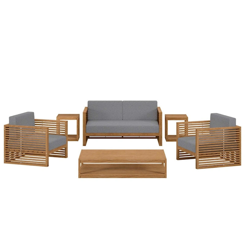 Ensemble de patio extérieur en teck 6 pièces Carlsbad