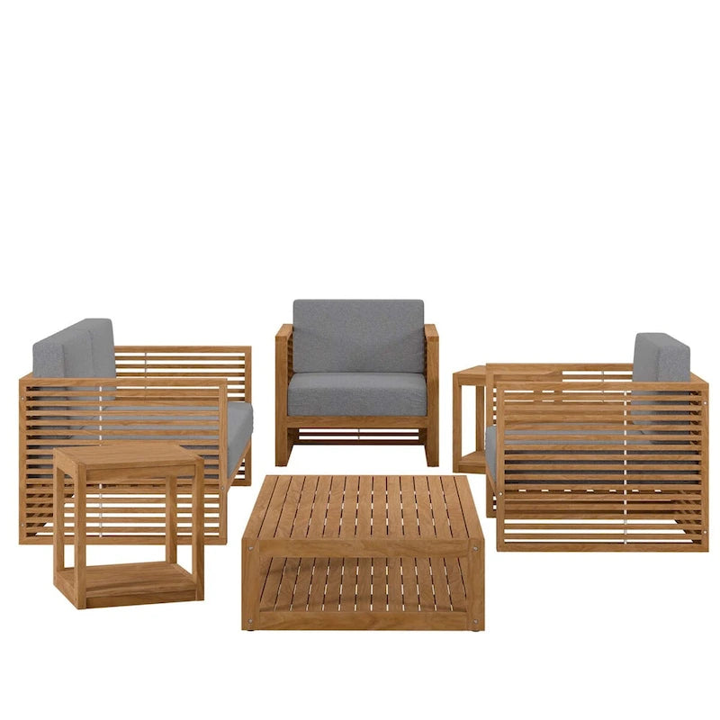 Ensemble de patio extérieur en teck 6 pièces Carlsbad