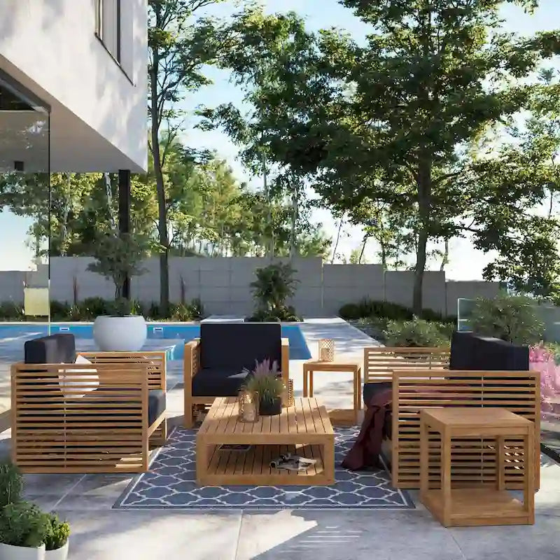 Ensemble de patio extérieur en teck 6 pièces Carlsbad