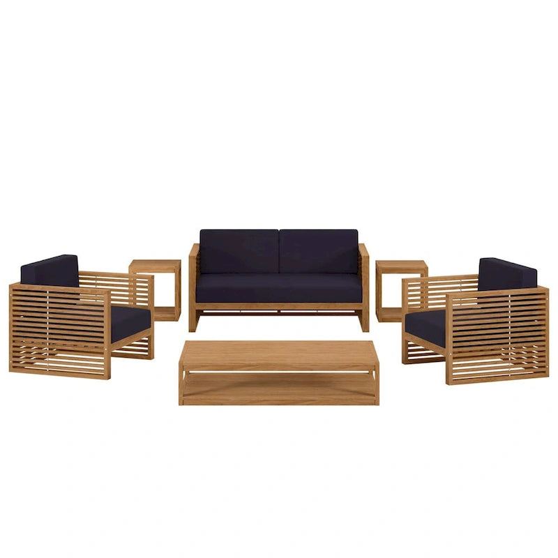 Ensemble de patio extérieur en teck 6 pièces Carlsbad