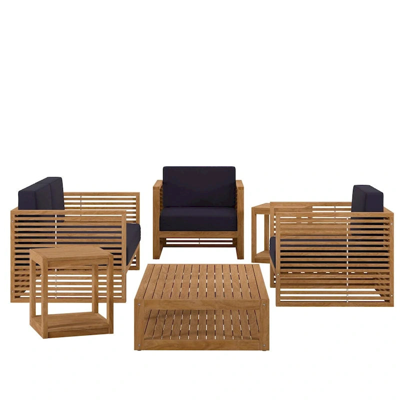 Ensemble de patio extérieur en teck 6 pièces Carlsbad