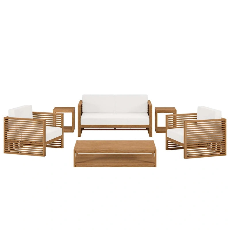 Ensemble de patio extérieur en teck 6 pièces Carlsbad