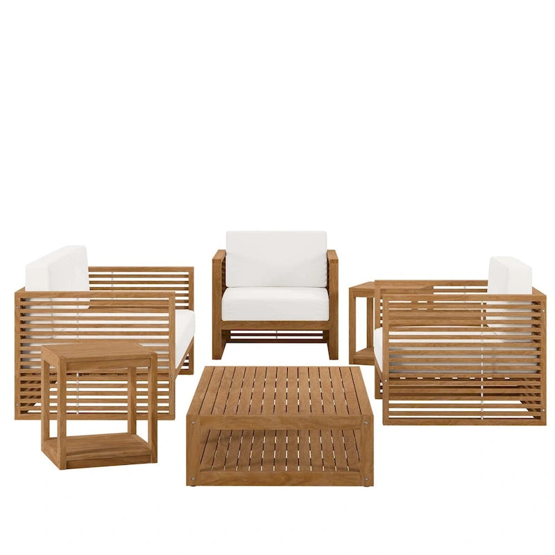 Ensemble de patio extérieur en teck 6 pièces Carlsbad