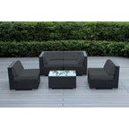 Ohana Outdoor Patio Ensemble Sectionnel 5 Pièces en Osier Noir avec Coussins - Aucun Assemblage Nécessaire