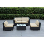 Ohana Outdoor Patio Ensemble Sectionnel 5 Pièces en Osier Noir avec Coussins - Aucun Assemblage Nécessaire