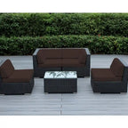 Ohana Outdoor Patio Ensemble Sectionnel 5 Pièces en Osier Noir avec Coussins - Aucun Assemblage Nécessaire