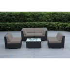 Ohana Outdoor Patio Ensemble Sectionnel 5 Pièces en Osier Noir avec Coussins - Aucun Assemblage Nécessaire