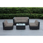 Ohana Outdoor Patio Ensemble Sectionnel 5 Pièces en Osier Noir avec Coussins - Aucun Assemblage Nécessaire