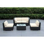 Ohana Outdoor Patio Ensemble Sectionnel 5 Pièces en Osier Noir avec Coussins - Aucun Assemblage Nécessaire