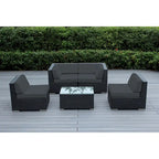 Ohana Outdoor Patio Ensemble Sectionnel 5 Pièces en Osier Noir avec Coussins - Aucun Assemblage Nécessaire