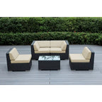 Ohana Outdoor Patio Ensemble Sectionnel 5 Pièces en Osier Noir avec Coussins - Aucun Assemblage Nécessaire