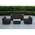 Ohana Outdoor Patio Ensemble Sectionnel 5 Pièces en Osier Noir avec Coussins - Aucun Assemblage Nécessaire