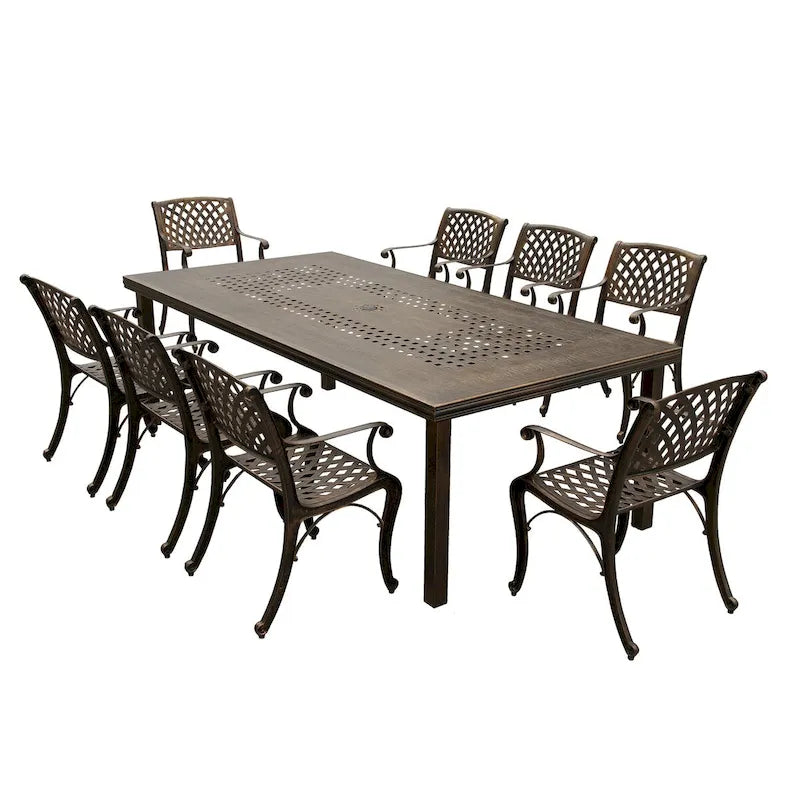 Ensemble de salle à manger d'extérieur moderne en aluminium à treillis maillé de 241 cm avec huit fauteuils - N/A