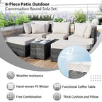 Ensemble de canapé d'extérieur rond de 6 pièces pour conversation de patio
