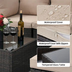 Ensemble de mobilier de jardin UPHA 8 pièces avec table de foyer au propane de 50 000 BTU, coussins beiges / bleu marine