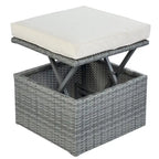 Bain de soleil d'extérieur en osier gris avec coussins et auvent rétractable