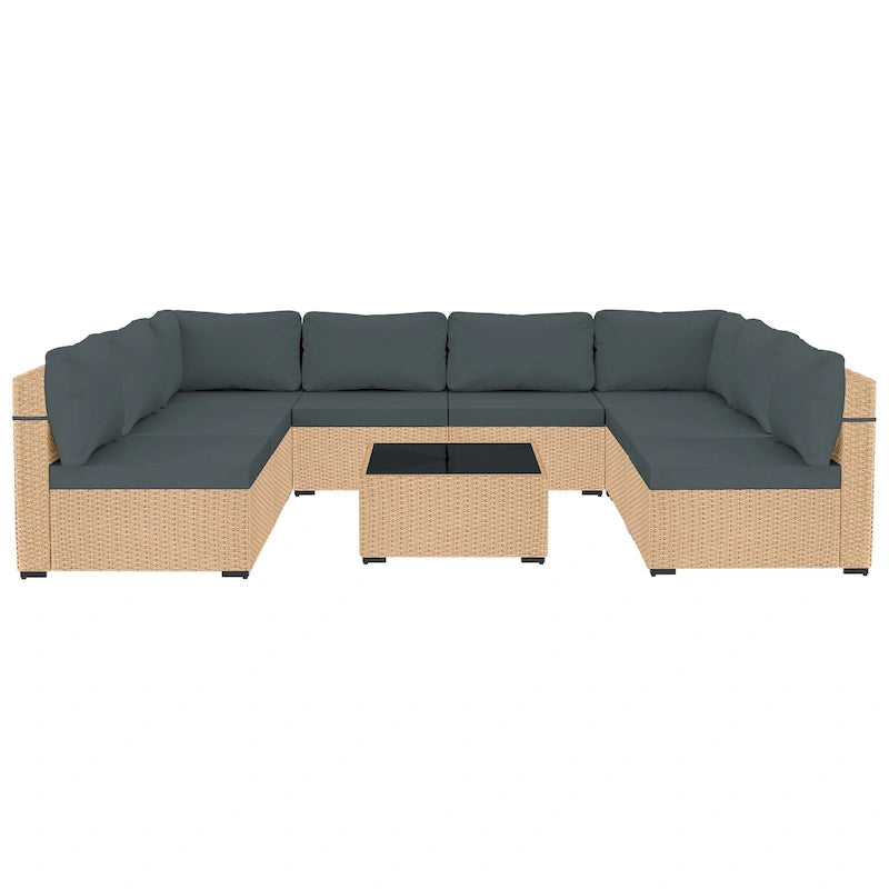 Ensemble de 9 meubles de jardin en osier UPHA avec coussins