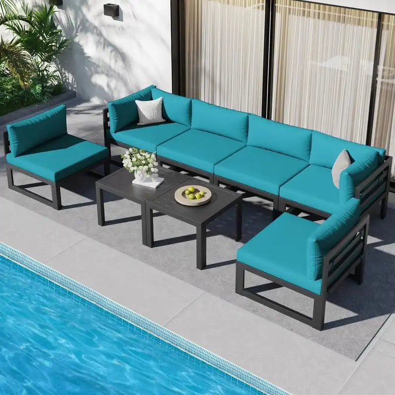 FINCATI Salon de jardin en aluminium, ensemble de conversation d'extérieur avec table – 8 pièces
