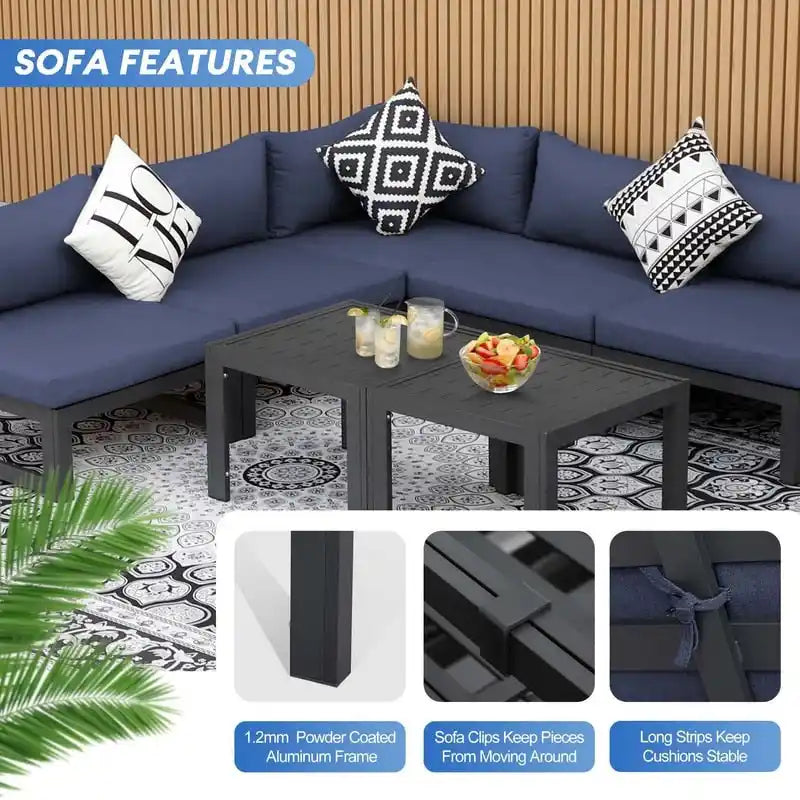 FINCATI Salon de jardin en aluminium, ensemble de conversation d'extérieur avec table – 8 pièces