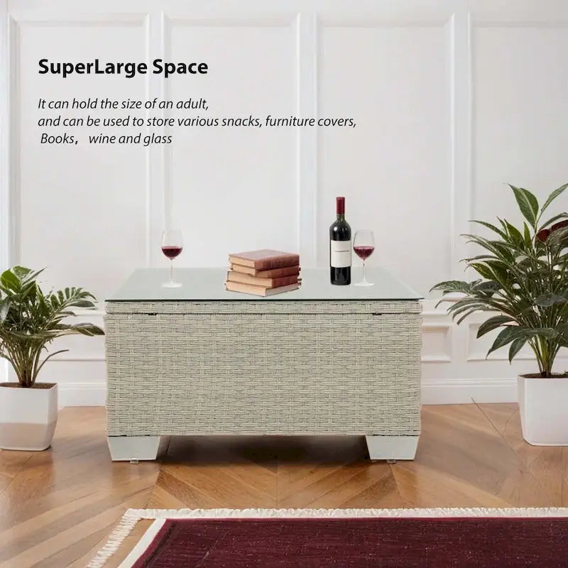 Ensemble d'extérieur sectionnel en osier 7 pièces avec deux coussins et une table basse