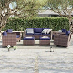 Ensemble de canapé d'extérieur modulable LIVOOSUN 8 pièces avec fauteuil à bascule pivotant, en osier marron et pouf