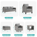 Ensemble de canapé d'extérieur modulable LIVOOSUN 8 pièces avec fauteuil à bascule pivotant, en osier marron et pouf