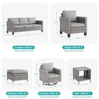 Ensemble de canapé d'extérieur modulable LIVOOSUN 8 pièces avec fauteuil à bascule pivotant, en osier marron et pouf