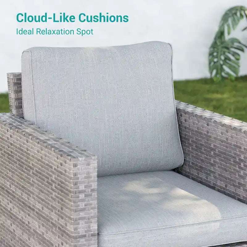 Ensemble de canapé d'extérieur modulable LIVOOSUN 8 pièces avec fauteuil à bascule pivotant, en osier marron et pouf