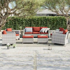 Ensemble de canapé d'extérieur modulable LIVOOSUN 8 pièces avec fauteuil à bascule pivotant, en osier marron et pouf