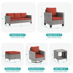 Ensemble de canapé d'extérieur modulable LIVOOSUN 8 pièces avec fauteuil à bascule pivotant, en osier marron et pouf