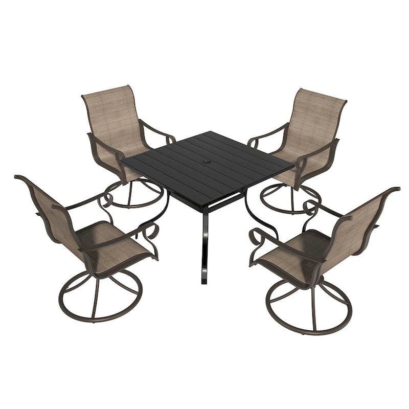 Ensemble de salle à manger d'extérieur 5 pièces avec table et chaises pivotantes