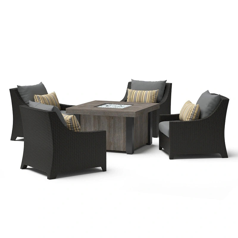 Ensemble de conversation de patio Deco 5 pièces Sunbrella avec foyer extérieur