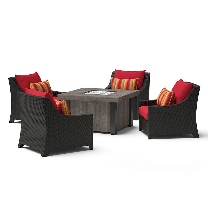 Ensemble de conversation de patio Deco 5 pièces Sunbrella avec foyer extérieur