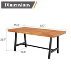 Ensemble de salle à manger d'extérieur 7 pièces, 1 table en bois d'acacia et 6 chaises en rotin rembourrées